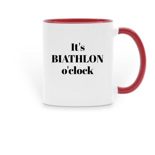 The Biathlon Hour, a Red Two-Tone Ceramic Mug