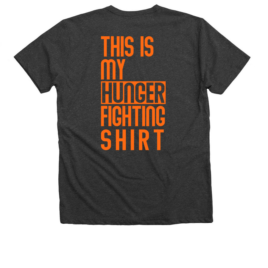 Hunger Action Month Grey, a Dark Grey Heather Premium V-Neck Tee (back-view)