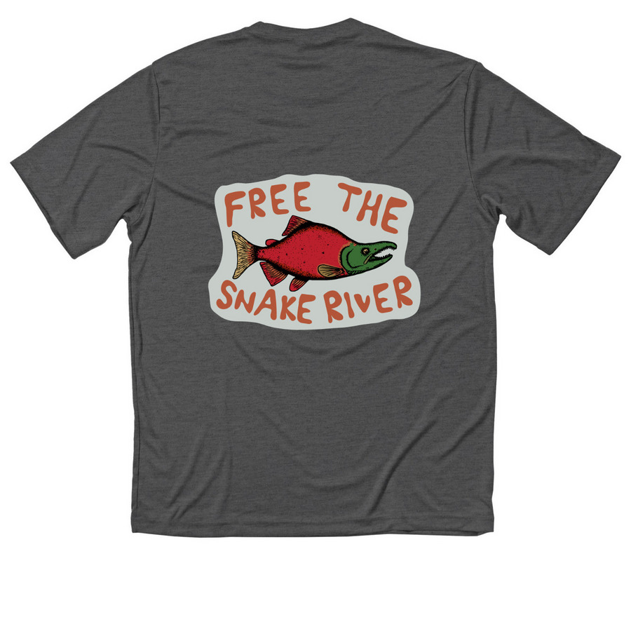 Free the Snake River, a Iron Grey Heather Classic Performance Tee (back-view)