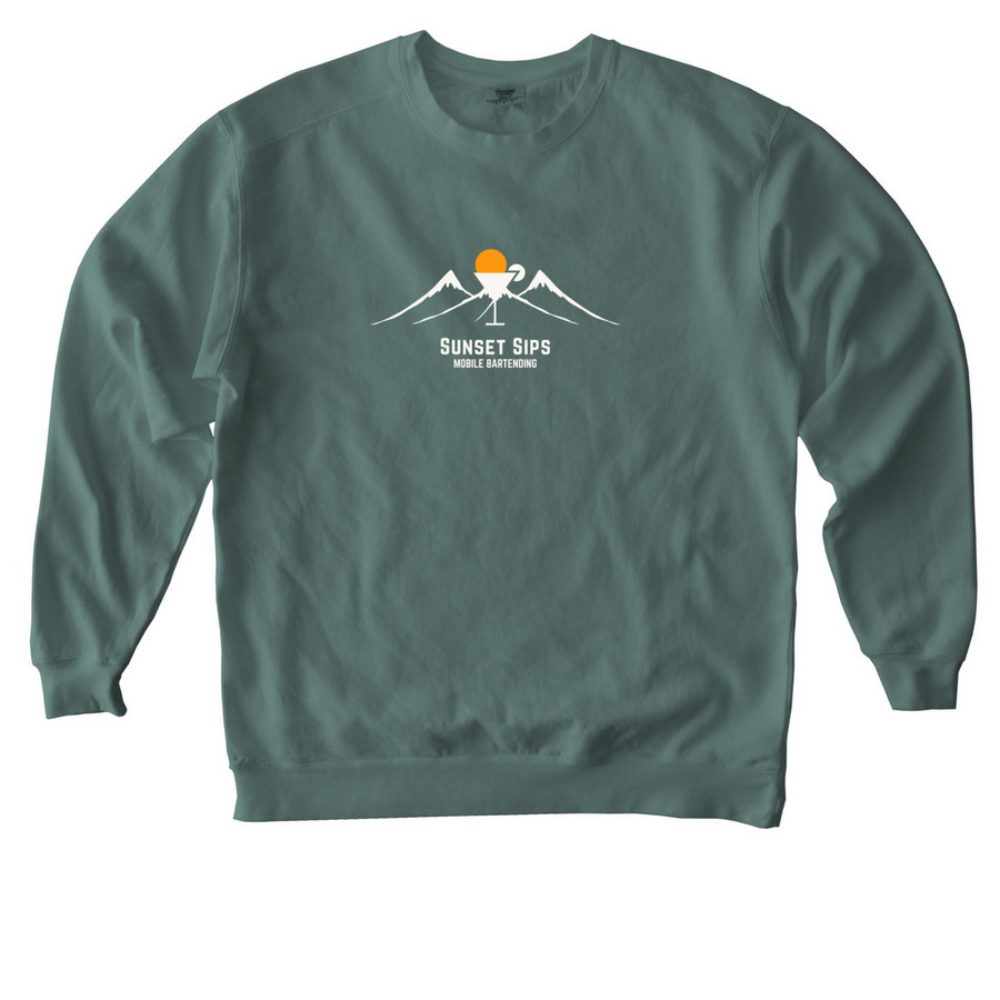Sunset Sips Merch, a Blue Spruce Comfort Colors Crewneck Sweatshirt