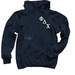 White Stacked Letters, a Navy Pullover Hoodie