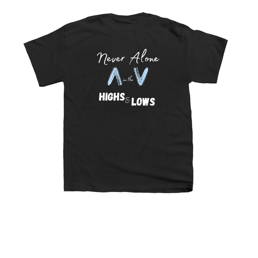 Never Alone, a Black Youth Unisex Tee (back-view)