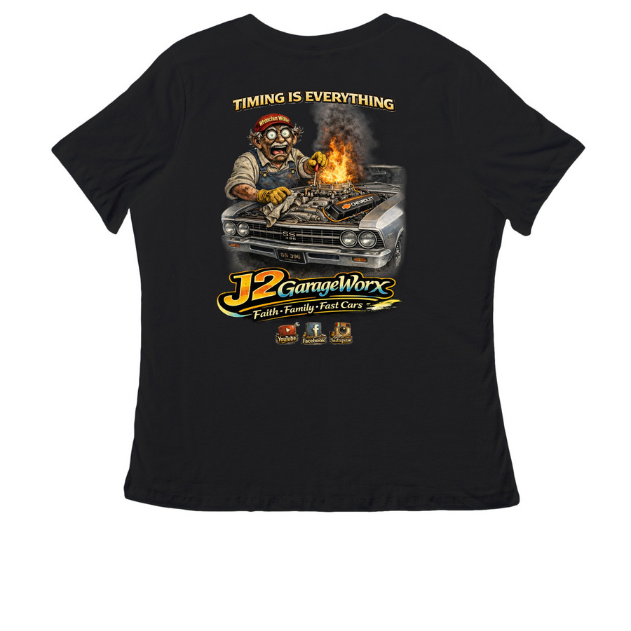 Wrenchin' Willie 3,2,1 Ignition!, a Black Women's Relaxed V-Neck Tee (back-view)