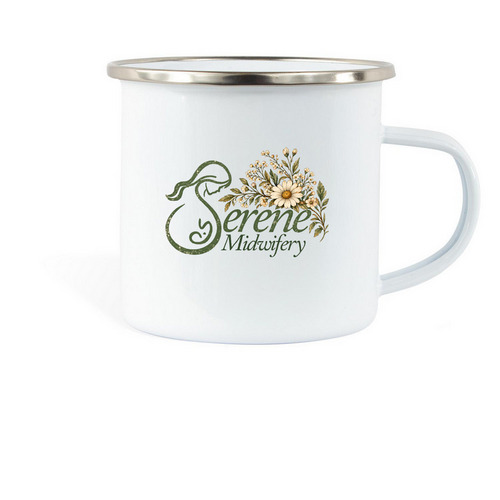 Serene Midwifery Merch, a White Enamel Camping Mug