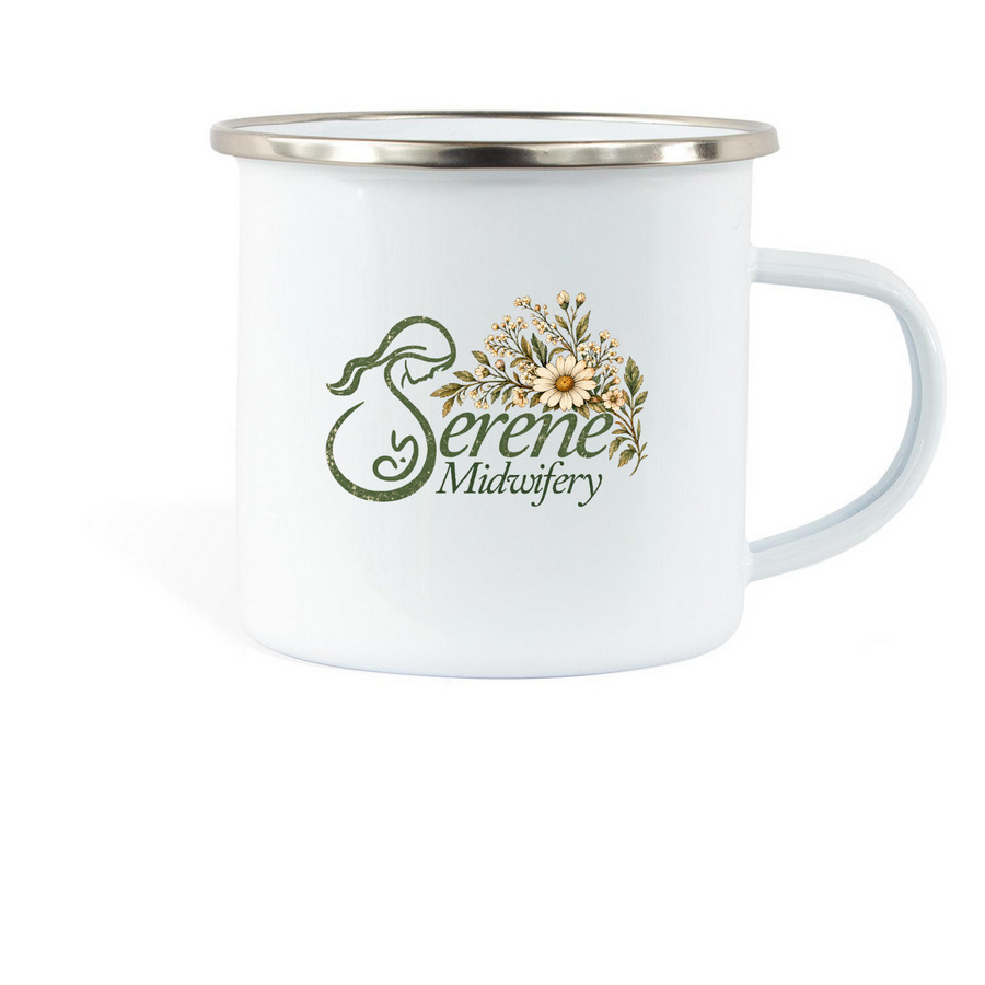Serene Midwifery Merch, a White Enamel Camping Mug