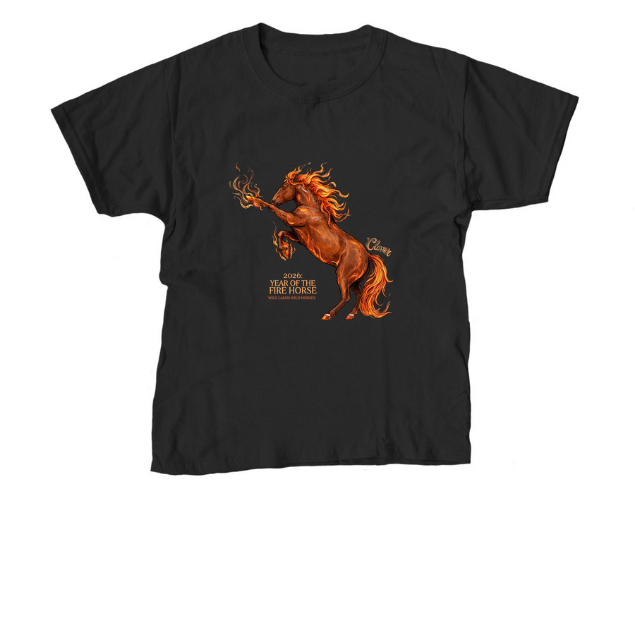 2026: Year of the Fire Horse, a Black Youth Unisex Tee