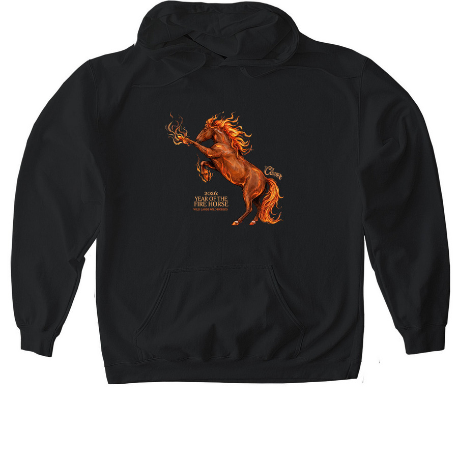 2026: Year of the Fire Horse, a Black Gildan Softstyle Pullover Hoodie