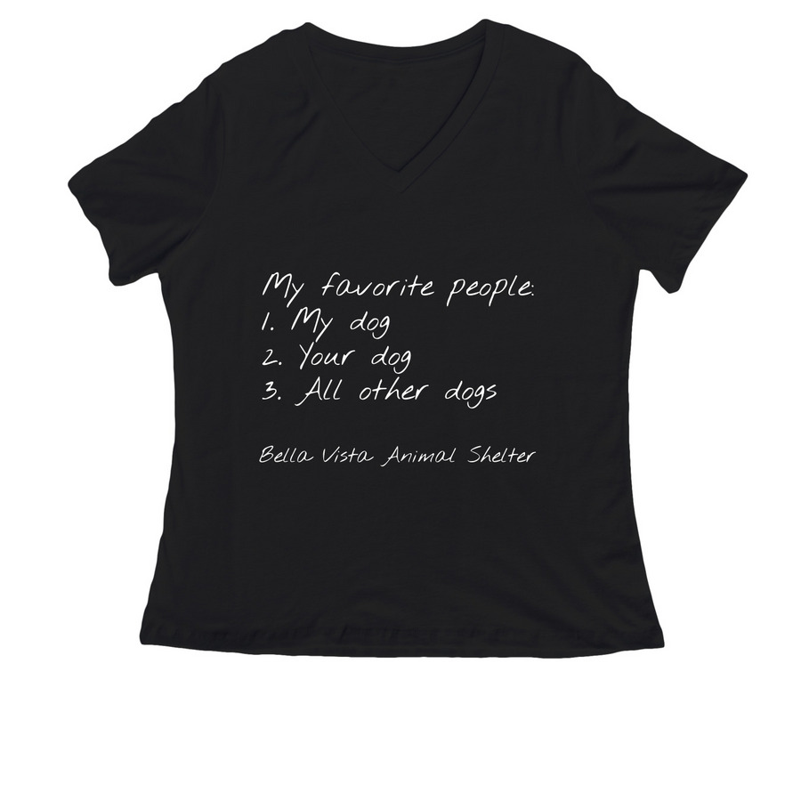My favorite people are dogs, a Black Women's Relaxed V-Neck Tee