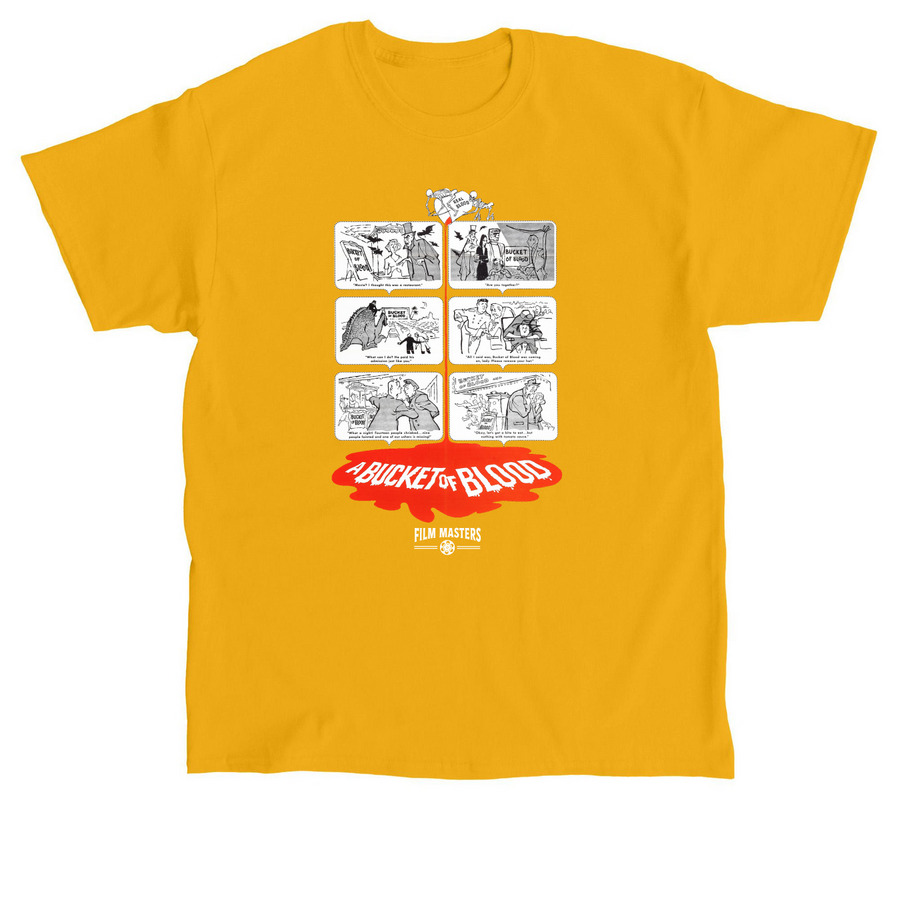A Bucket of Blood Comic Tee, a Gold Classic Unisex Tee