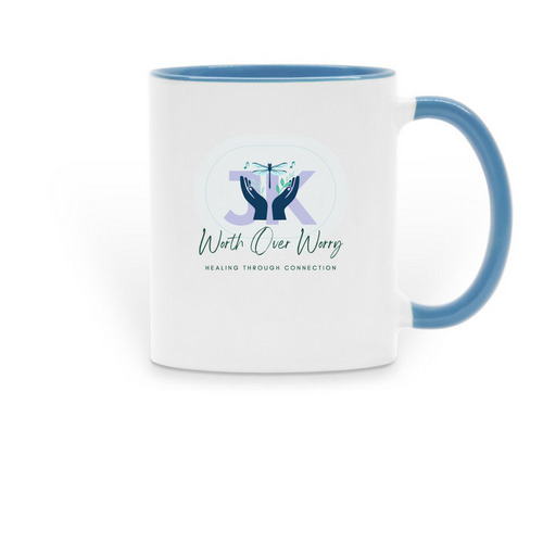 Worth Over Worry, a Light Blue Two-Tone Ceramic Mug