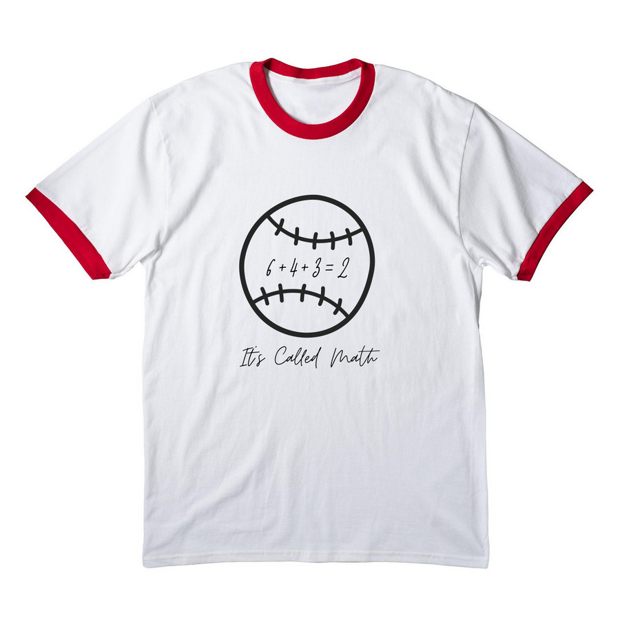 Baseball Math Shirt *Designed by a 13U Player, a White/ Red Cotton Ringer Tee