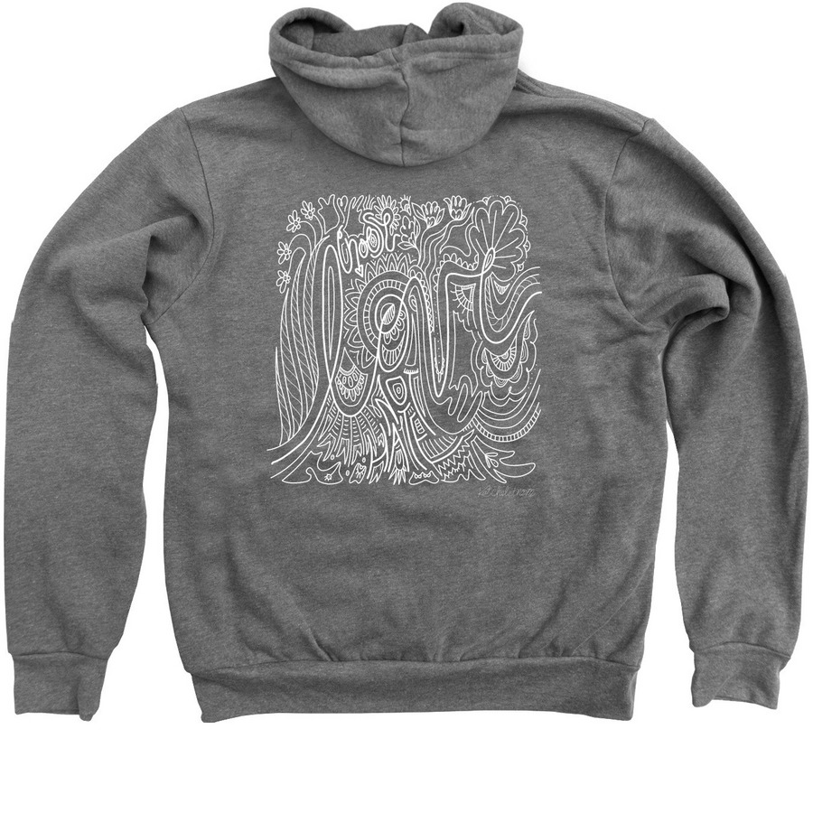 Choose Love Not Hate, a Deep Heather Zip Up Hoodie (back-view)