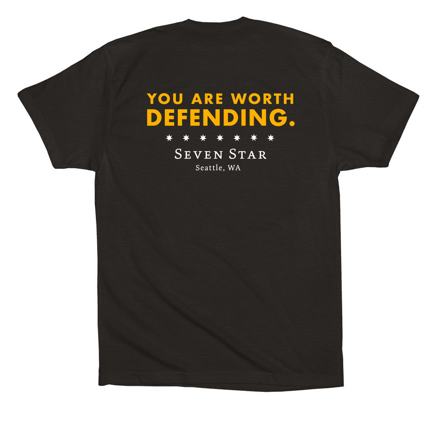 Seven Star Self Defense t-shirt, a Black Premium Cotton Tee (back-view)