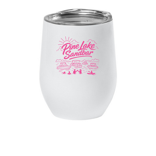 Pine Lake Sandbar Wine Tumbler, a White Insulated Wine Cup