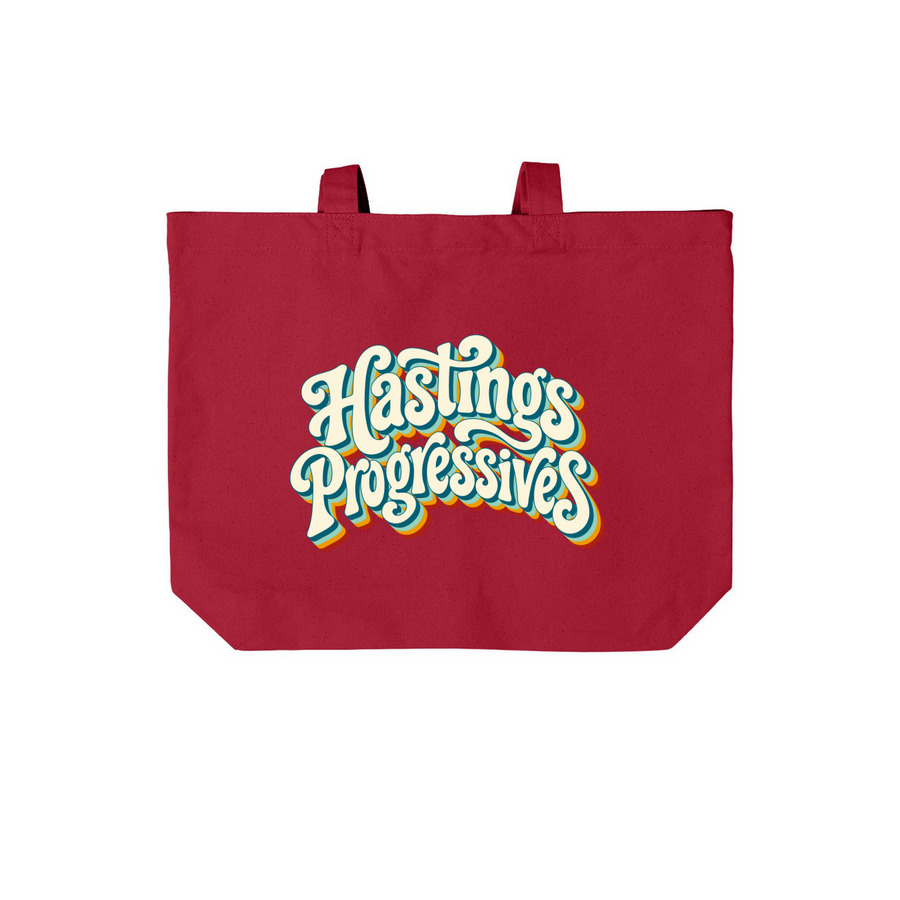 Hastings Progressives ? Retro Tote, a Deep Red Cotton Canvas Tote Bag