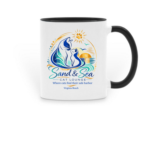 Tom & Hallie; Sand & Sea Cat Lounge Mug, a Black Two-Tone Ceramic Mug