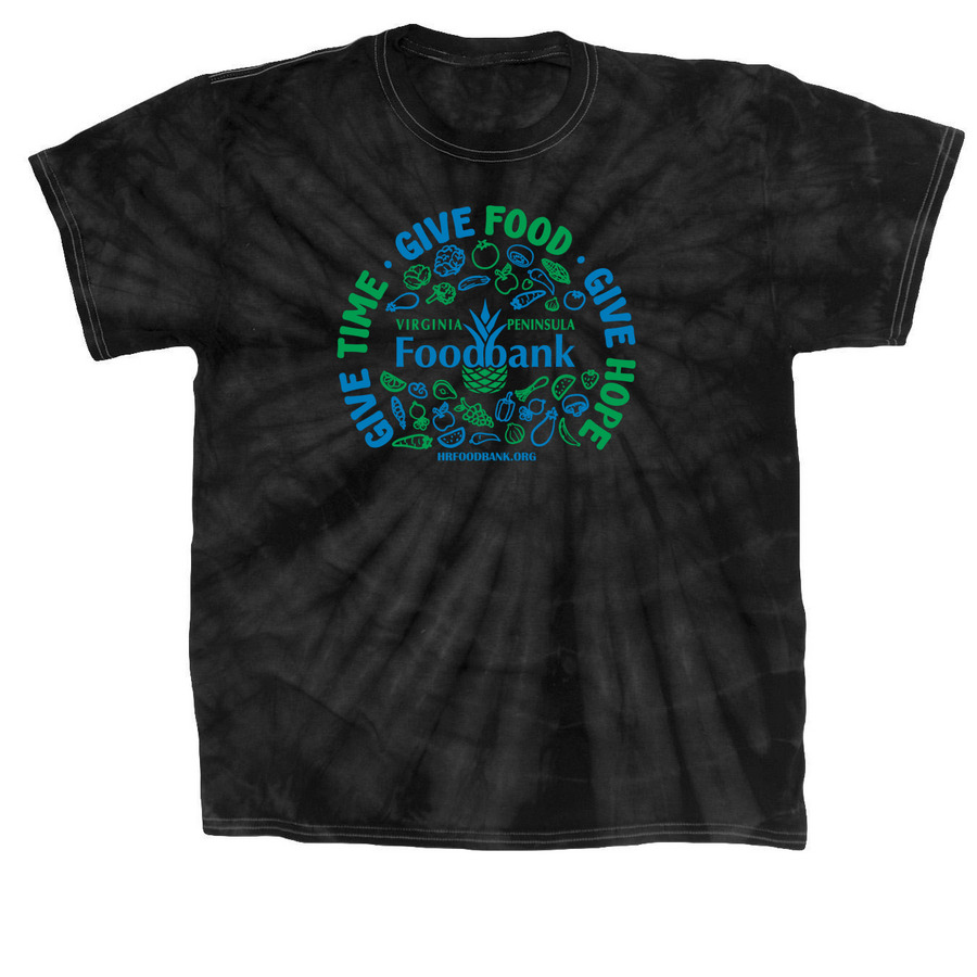 Give Time. Give Food. Give Hope., a Black Classic Tie Dye Tee