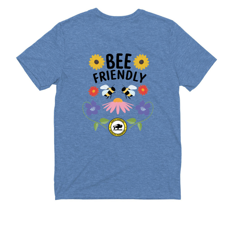 Youth Bee Friendly, a Azure Blue Allmade Youth Eco Triblend Tee (back-view)