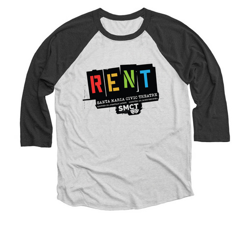 RENT Baseball Tee, a Black and Heather White 3/4 Sleeve Baseball Tee
