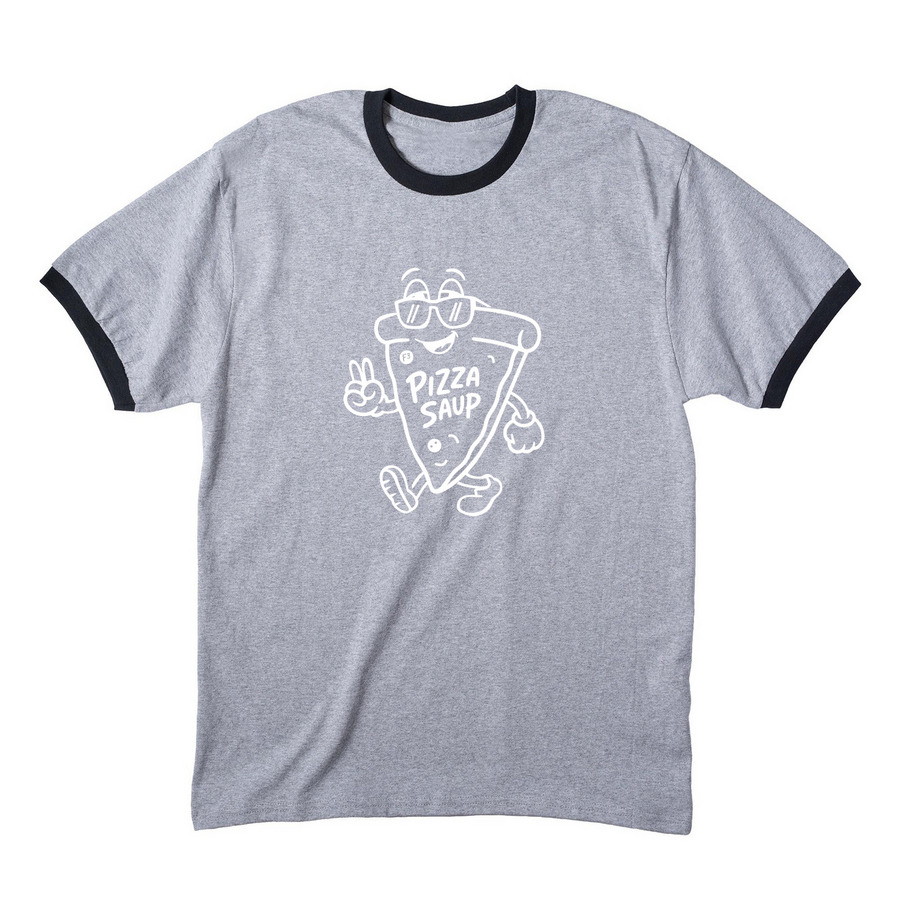 F3 PIZZA SAUP / 2026, a Athletic Heather/ Jet Black Cotton Ringer Tee