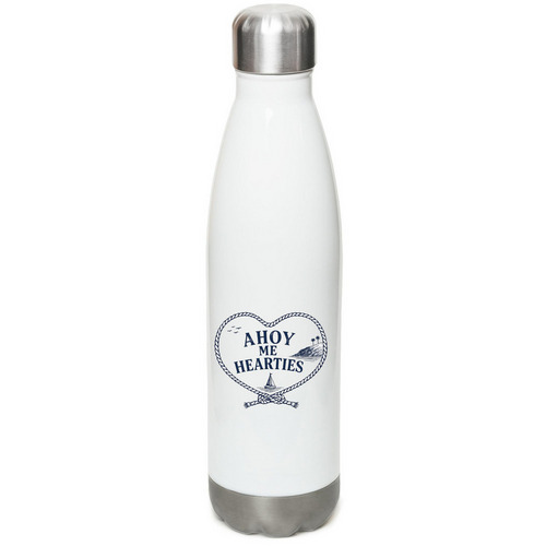 Ahoy Me Hearties Water Bottle, a White Stainless Steel Water Bottle