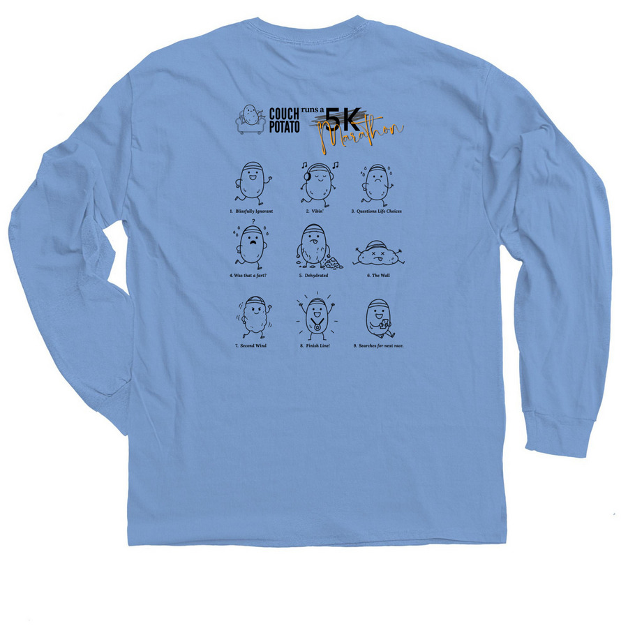 CouchPotatoMarathon&nbsp;, a Carolina Blue Classic Long Sleeve Tee (back-view)