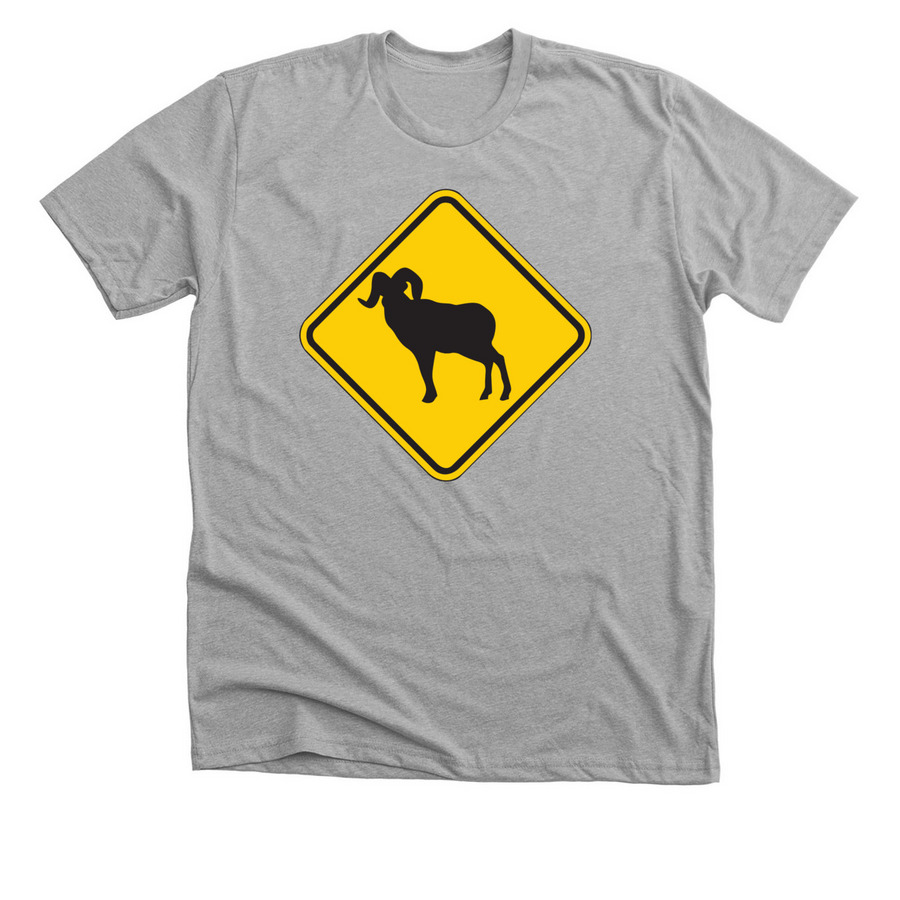 Bighorn Crossing Sign, a Athletic Heather Premium Unisex Tee