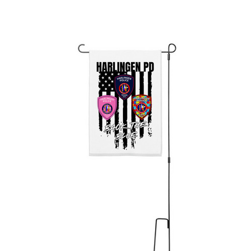 Harlingen Police Support Sign, a White 12" x 18" Yard Flag with Stake