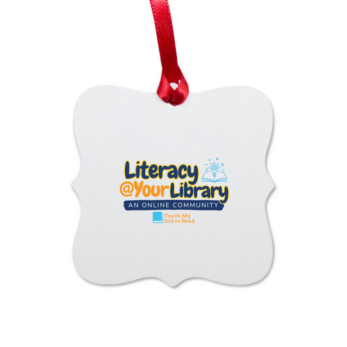 Literacy @ Your Library, a White Aluminum Square Ornament