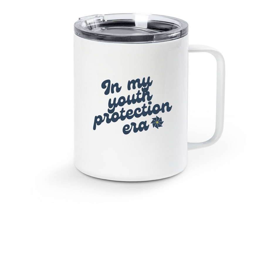 In my youth protection era Mug, a White Stainless Steel Travel Mug