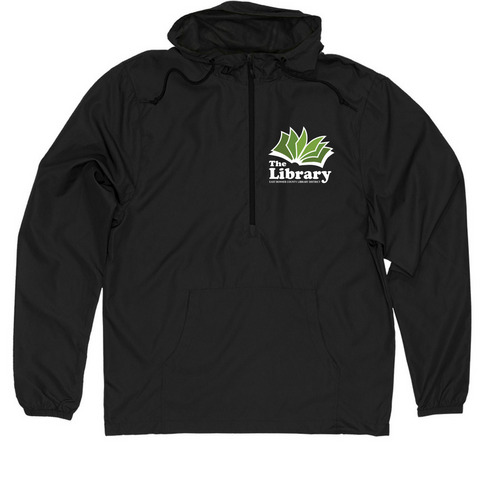 Library Logo Jacket, a Black Quarter-Zip Windbreaker