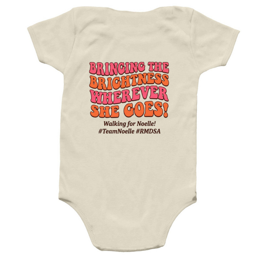 RMDSA Walk 2026- Noelle's Sunshine Crew, a Natural Infant Onesie (back-view)