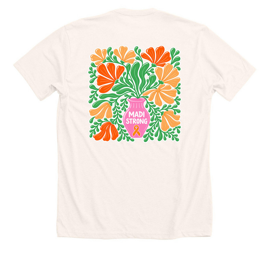 Madi Strong, a Heather Natural Premium Unisex Tee (back-view)