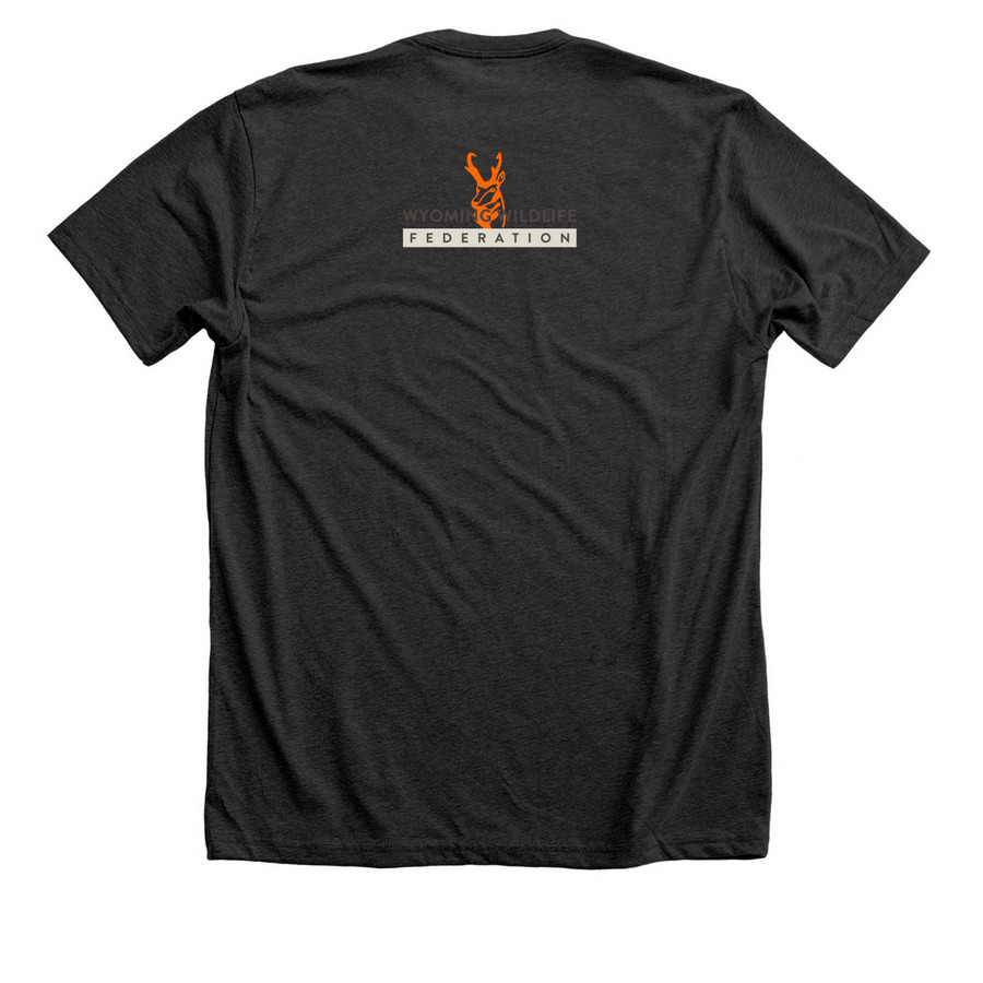 Orange WWF Pronghorn, a Dark Grey Heather Premium Unisex Tee (back-view)