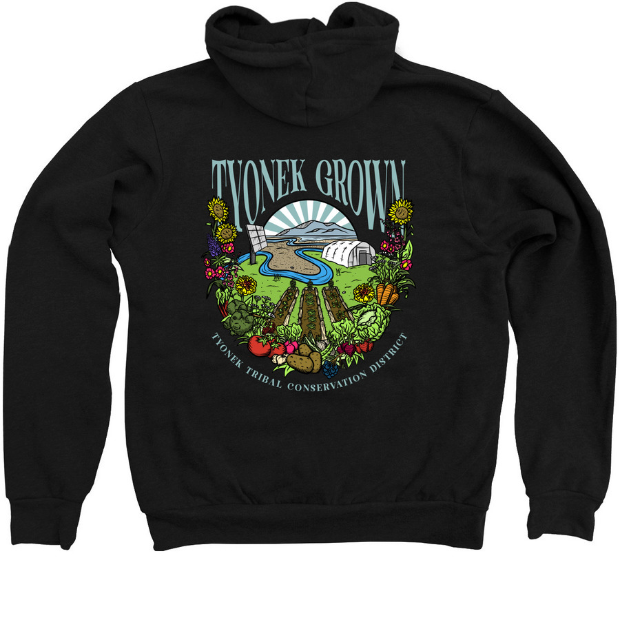 "Tyonek Grown" Zip Up Hoodie, a Black Zip Up Hoodie (back-view)