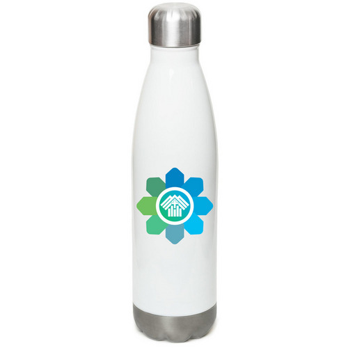 Den Pres Logo Water Bottle, a White Stainless Steel Water Bottle