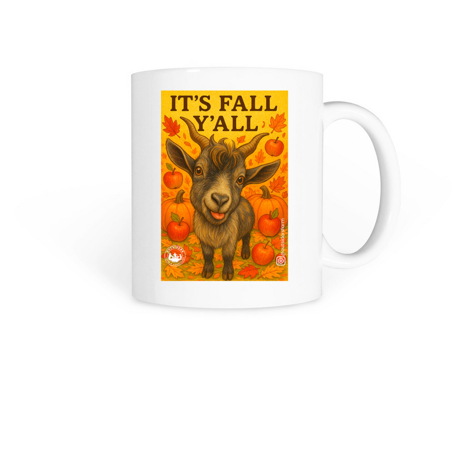 It's Fall Y'all, Benji the Goat Mugs, a White Coffee Mug
