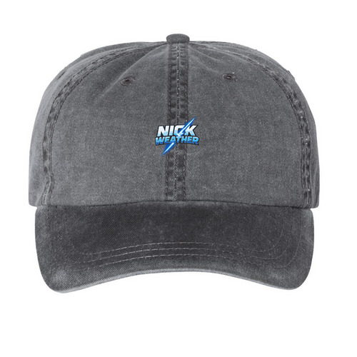 nick weather hat, a Black Printed Pigment Dye Baseball Cap
