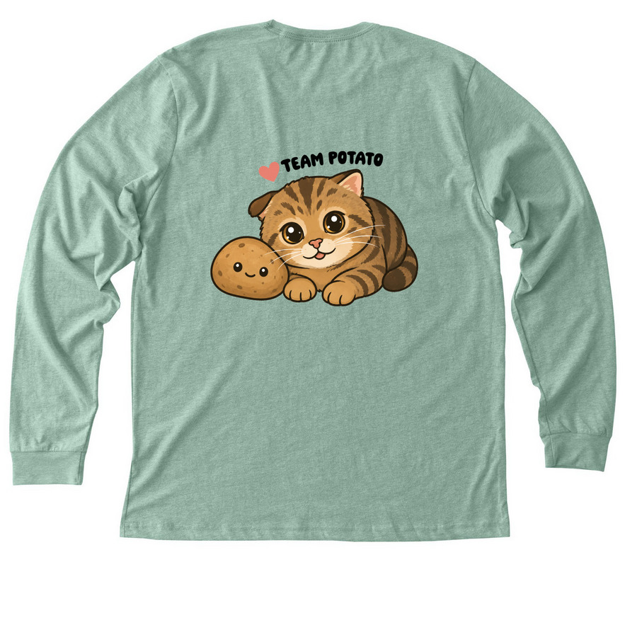 Team Potato, a Heather Dusty Blue Premium Long Sleeve Tee (back-view)