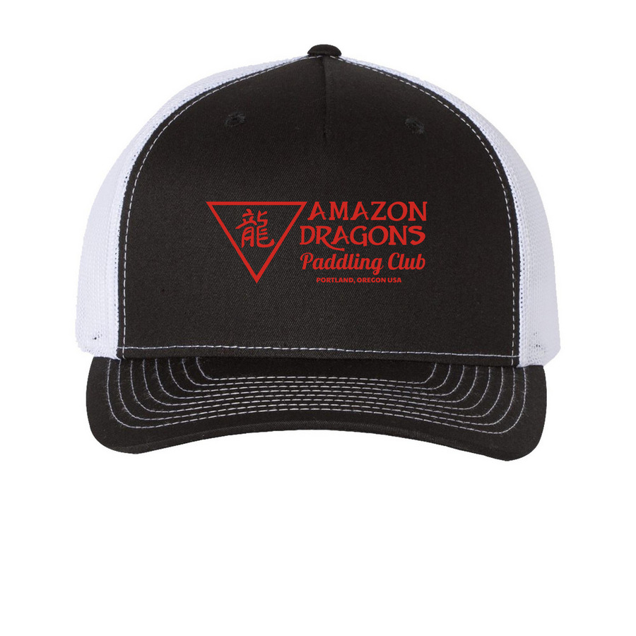 ADPC Logo Hats, a Black/ White Printed Five-Panel Trucker Cap