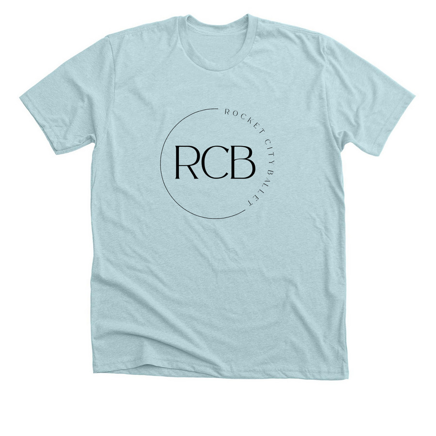 Black RCB Circle, a Heather Ice Blue Premium Unisex Tee