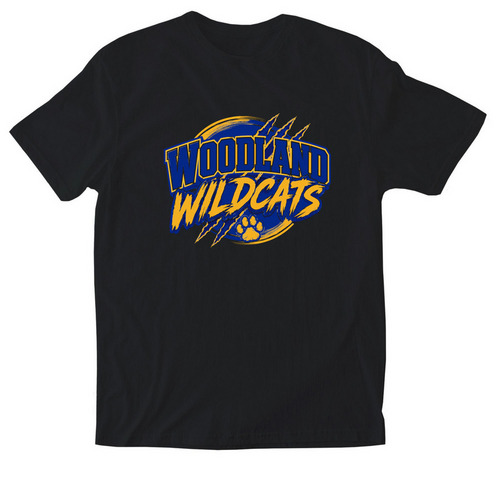 Woodland Elementary School- Blue/Gold, a Black Softstyle Cotton Tee