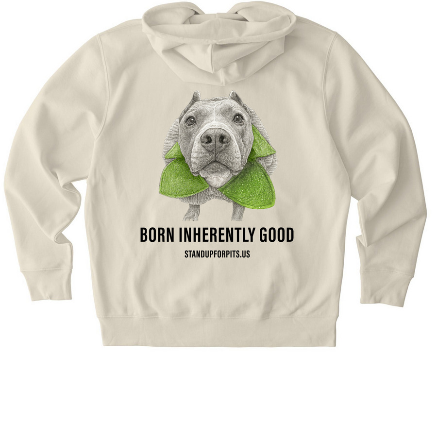 BORN INHERENTLY GOOD - ANGEL, a Natural Raw Stanley/Stella Unisex Cultivator 2.0 Zip Up Pullover Hoodie (back-view)