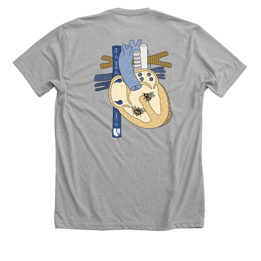 4 types of tee shirts, crew neck, & hoodie, a Athletic Heather Premium Unisex Tee (back-view)