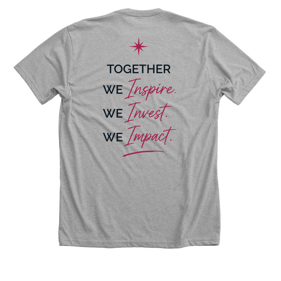 Chicago Women in Philanthropy&nbsp;(black text), a Athletic Heather Premium Unisex Tee (back-view)