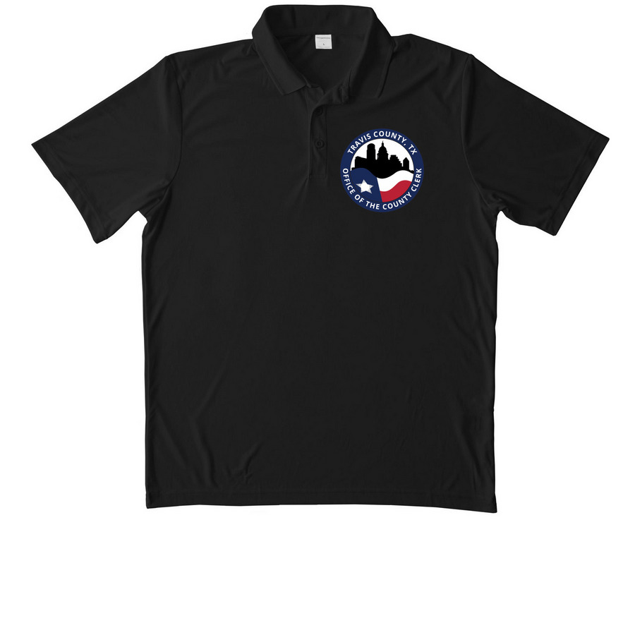 County Clerk Seal, a Black Unisex Performance Polo