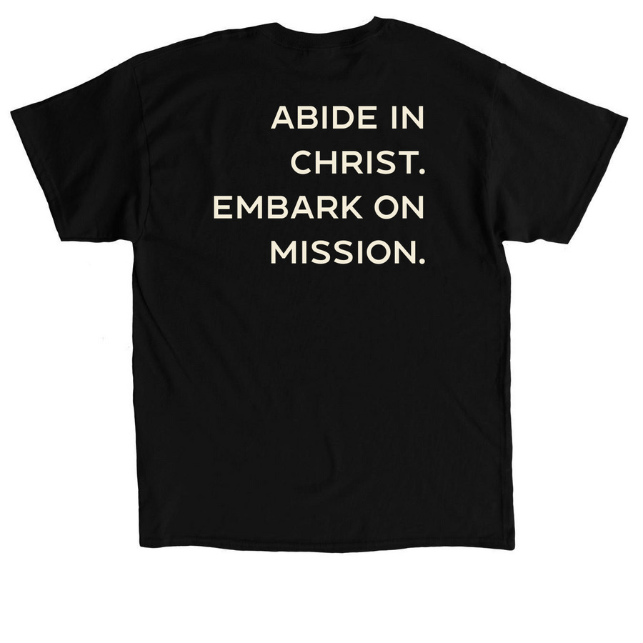 "Abide, Embark" Cream Logo, a Black Classic Unisex Tee (back-view)