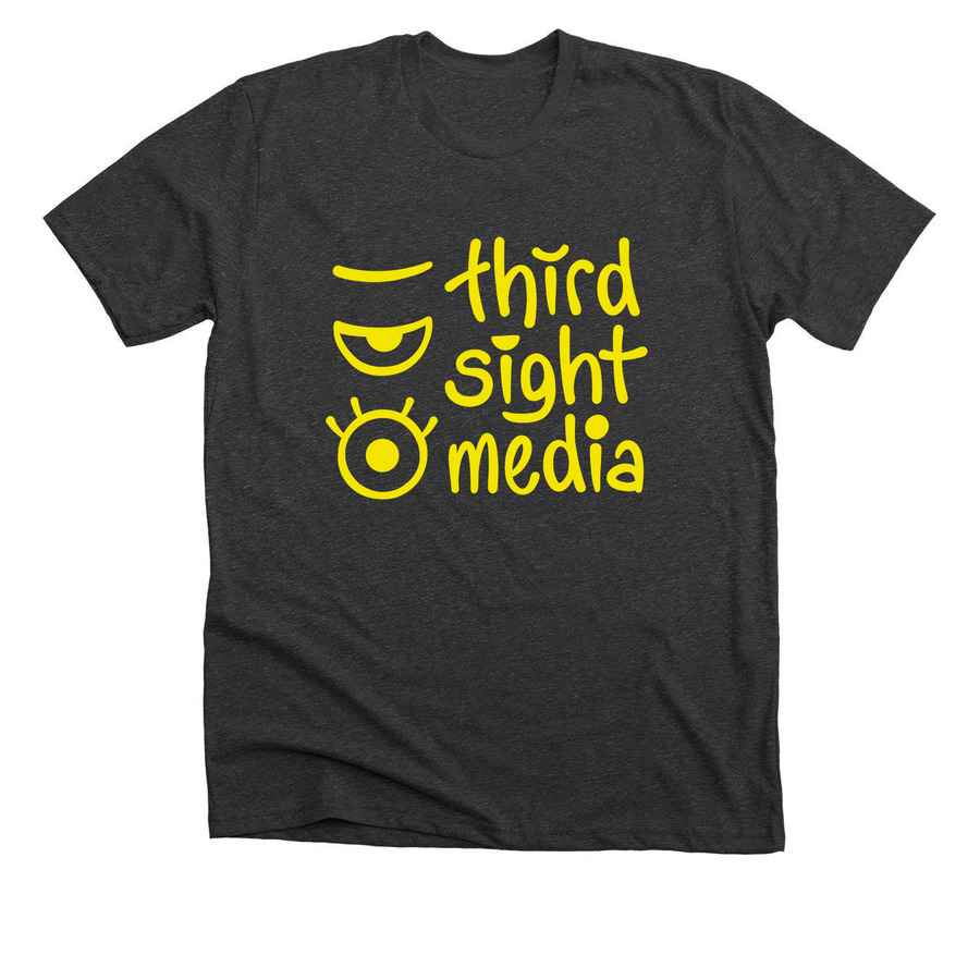 ThirdSight Media Yellow Logo Shirt, a Dark Grey Heather Premium Unisex Tee