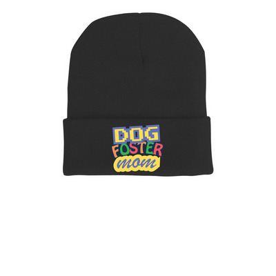 Dog Foster Mom Hat, a Black Printed Cuffed Beanie