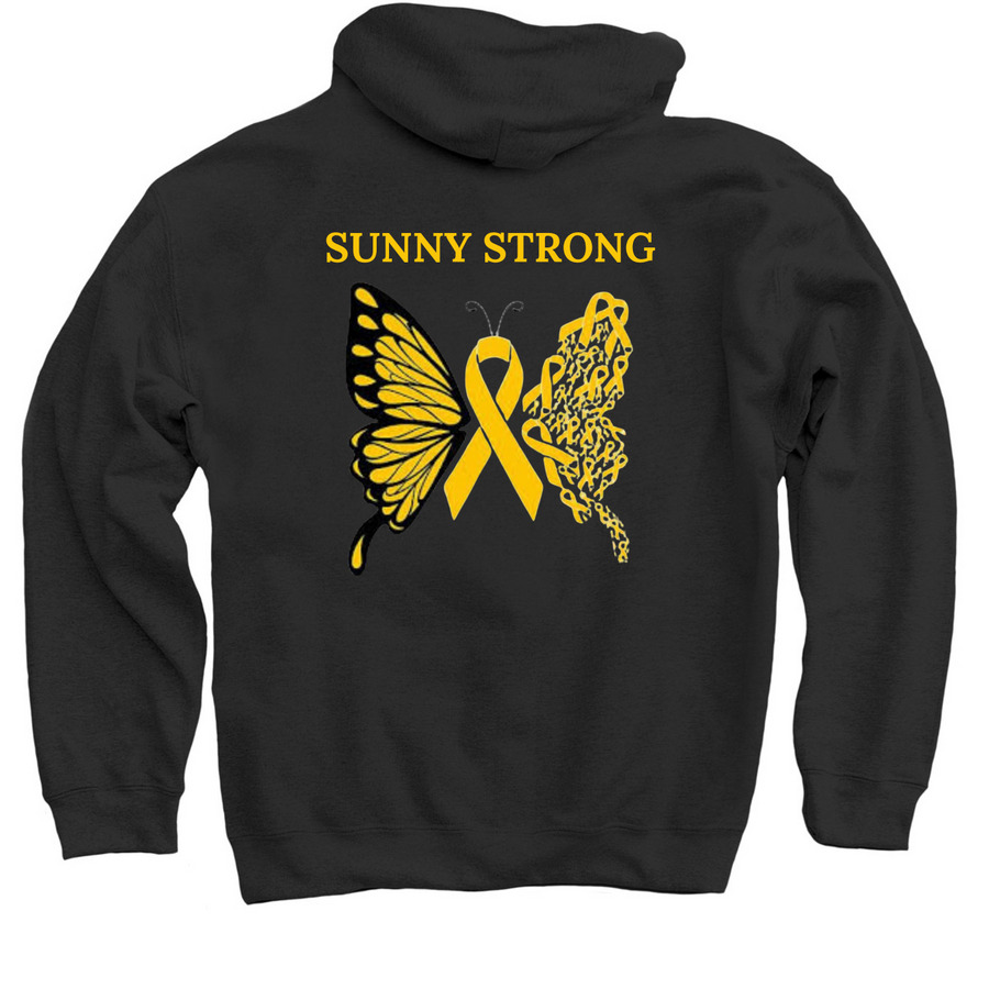 OG: Sunny Shines, a Black Pullover Hoodie (back-view)